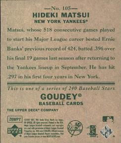 2007 Upper Deck Goudey #105 Hideki Matsui Back