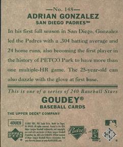 2007 Upper Deck Goudey #148 Adrian Gonzalez Back