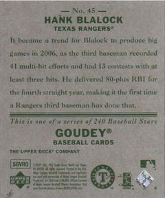 2007 Upper Deck Goudey #45 Hank Blalock Back