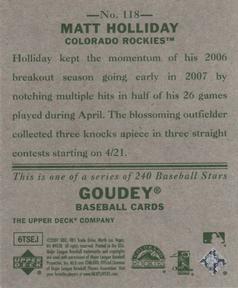 2007 Upper Deck Goudey #118 Matt Holliday Back