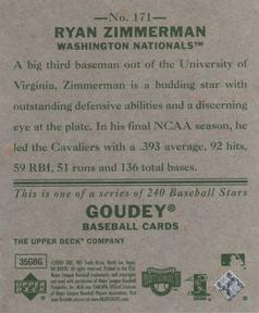 2007 Upper Deck Goudey #171 Ryan Zimmerman Back