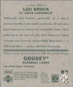 2007 Upper Deck Goudey #218 Lou Brock Back