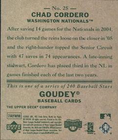 2007 Upper Deck Goudey #25 Chad Cordero Back