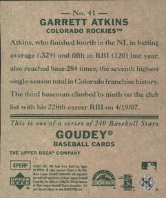 2007 Upper Deck Goudey #41 Garrett Atkins Back