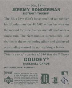 2007 Upper Deck Goudey #58 Jeremy Bonderman Back