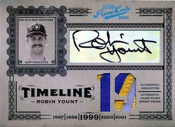 2005 Playoff Prime Cuts - Timeline Signature Material Jersey Number Prime #T-20 Robin Yount Front