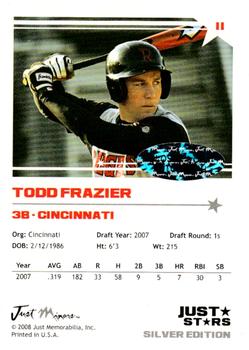 2008 Just Autographs - Just Stars Glossy Silver #11 Todd Frazier Back