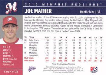 2010 MultiAd Memphis Redbirds #4 Joe Mather Back