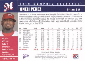 2010 MultiAd Memphis Redbirds #23 Oneli Perez Back
