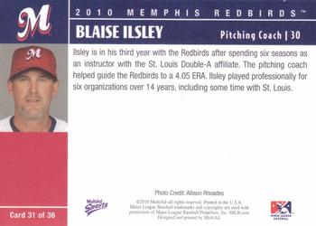 2010 MultiAd Memphis Redbirds #31 Blaise Ilsley Back