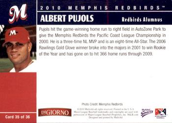2010 MultiAd Memphis Redbirds #35 Albert Pujols Back