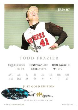 2007 Just Minors Just Rookies - 08 Preview Autographs Glossy Gold #JRPr-07 Todd Frazier Back