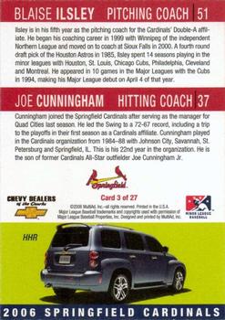 2006 MultiAd Springfield Cardinals (SGA) #3 Blaise Ilsley / Joe Cunningham Back
