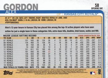 2019 Topps Opening Day - Red #58 Alex Gordon Back