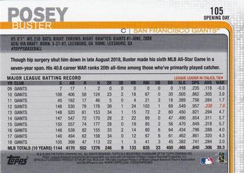 2019 Topps Opening Day - Red #105 Buster Posey Back