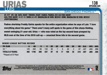 2019 Topps Opening Day - Red #138 Luis Urias Back