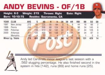 2001 Post Memphis Redbirds #NNO Andy Bevins Back
