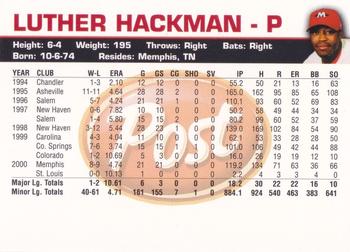 2001 Post Memphis Redbirds #NNO Luther Hackman Back