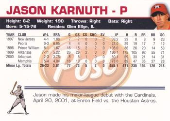2001 Post Memphis Redbirds #NNO Jason Karnuth Back