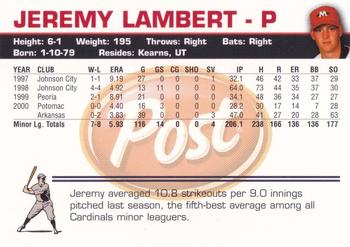 2001 Post Memphis Redbirds #NNO Jeremy Lambert Back