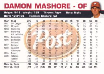 2001 Post Memphis Redbirds #NNO Damon Mashore Back