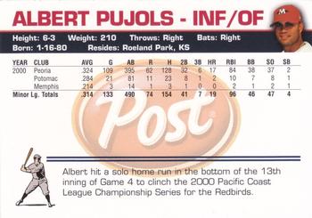 2001 Post Memphis Redbirds #NNO Albert Pujols Back