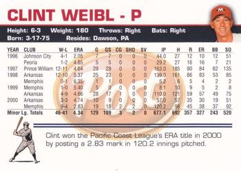 2001 Post Memphis Redbirds #NNO Clint Weibl Back