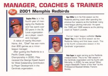 2001 Post Memphis Redbirds #NNO Field Staff Back