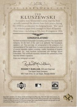 2005 SP Legendary Cuts - Autograph Cuts #LC-TK Ted Kluszewski Back