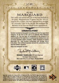 2005 SP Legendary Cuts - Autograph Cuts #LC-RU Rube Marquard Back
