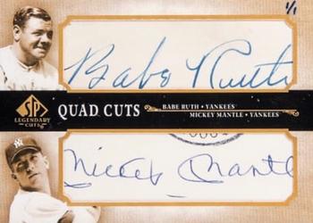 2005 SP Legendary Cuts - Autograph Quad Cuts #RMFW Babe Ruth / Mickey Mantle / Jimmie Foxx / Ted Williams Front