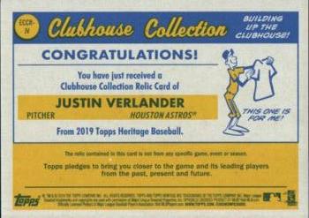 2019 Topps Heritage - Clubhouse Collection Relics Exclusive #ECCR-JV Justin Verlander Back