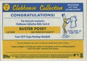 2019 Topps Heritage - Clubhouse Collection Relics Exclusive Gold #ECCR-BP Buster Posey Back