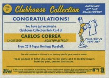 2019 Topps Heritage - Clubhouse Collection Relics Exclusive Gold #ECCR-CC Carlos Correa Back