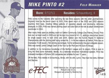 2005 MultiAd Sioux Falls Canaries #1 Mike Pinto Back