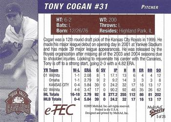 2005 MultiAd Sioux Falls Canaries #5 Tony Cogan Back