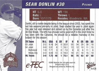 2005 MultiAd Sioux Falls Canaries #6 Sean Donlin Back