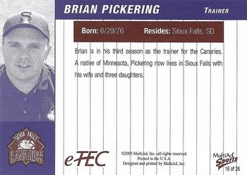 2005 MultiAd Sioux Falls Canaries #16 Brian Pickering Back