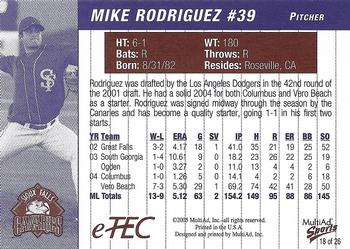 2005 MultiAd Sioux Falls Canaries #18 Mike Rodriguez Back