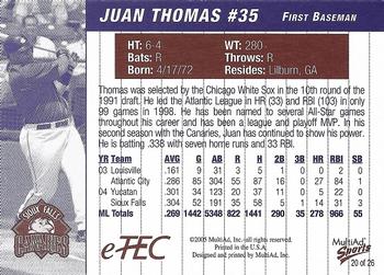 2005 MultiAd Sioux Falls Canaries #20 Juan Thomas Back