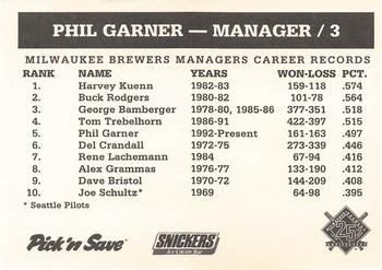 1994 Milwaukee Brewers Police - Grafton Police Department Grafton Lions Club #NNO Phil Garner Back