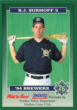 1994 Milwaukee Brewers Police - Grafton Police Department Grafton Lions Club #NNO B.J. Surhoff Front
