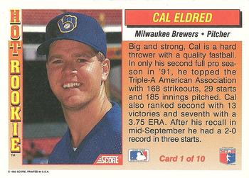 1992 Score - Hot Rookies #1 Cal Eldred Back