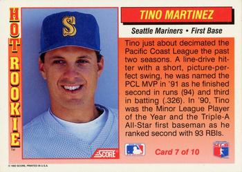 1992 Score - Hot Rookies #7 Tino Martinez Back