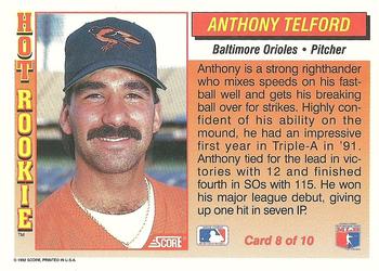 1992 Score - Hot Rookies #8 Anthony Telford Back