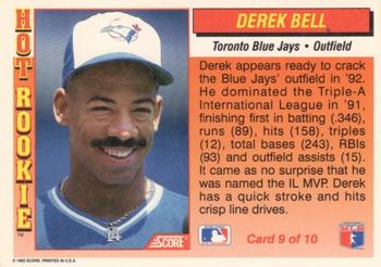 1992 Score - Hot Rookies #9 Derek Bell Back