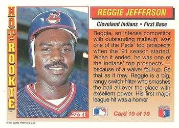 1992 Score - Hot Rookies #10 Reggie Jefferson Back
