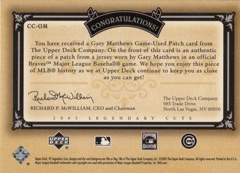 2005 SP Legendary Cuts - Classic Careers Patch Gold #CC-GM Gary Matthews Back