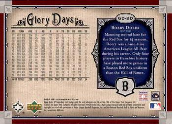 2005 SP Legendary Cuts - Glory Days #GD-BD Bobby Doerr Back