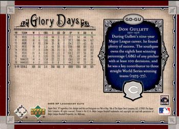 2005 SP Legendary Cuts - Glory Days #GD-GU Don Gullett Back